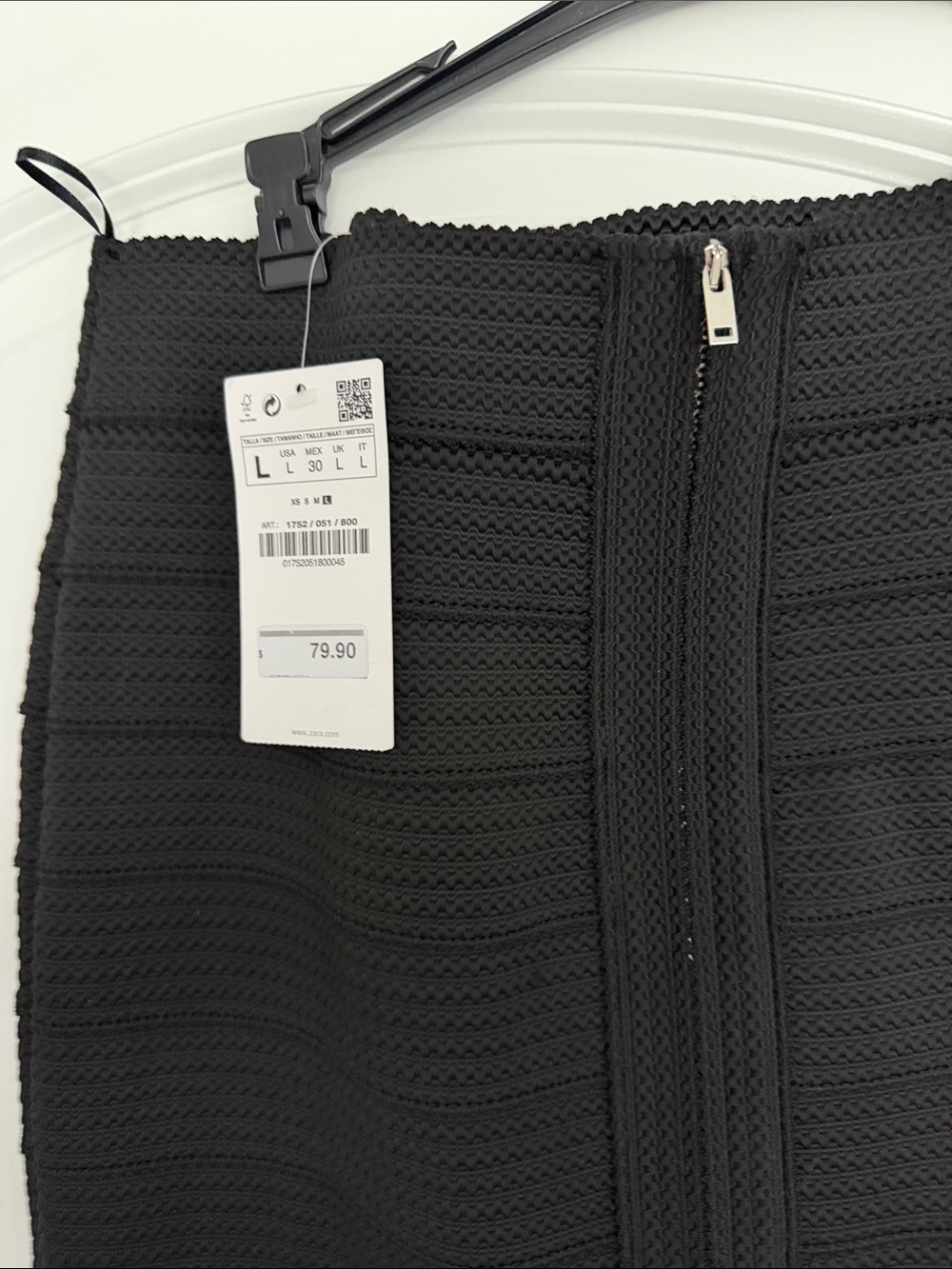 Zara Black Textured Rib Knit Pencil Skirt high waist full zip back NWT size L - Picture 4 of 10